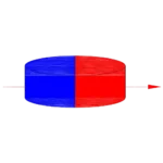 Round-shaped neodymium magnet with single pole magnetization through the diameter, displaying magnetic orientation across the circular plane.