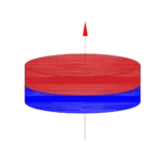 Round-shaped neodymium magnet with single pole magnetization through the thickness, showcasing its uniform magnetic field on the flat surfaces.